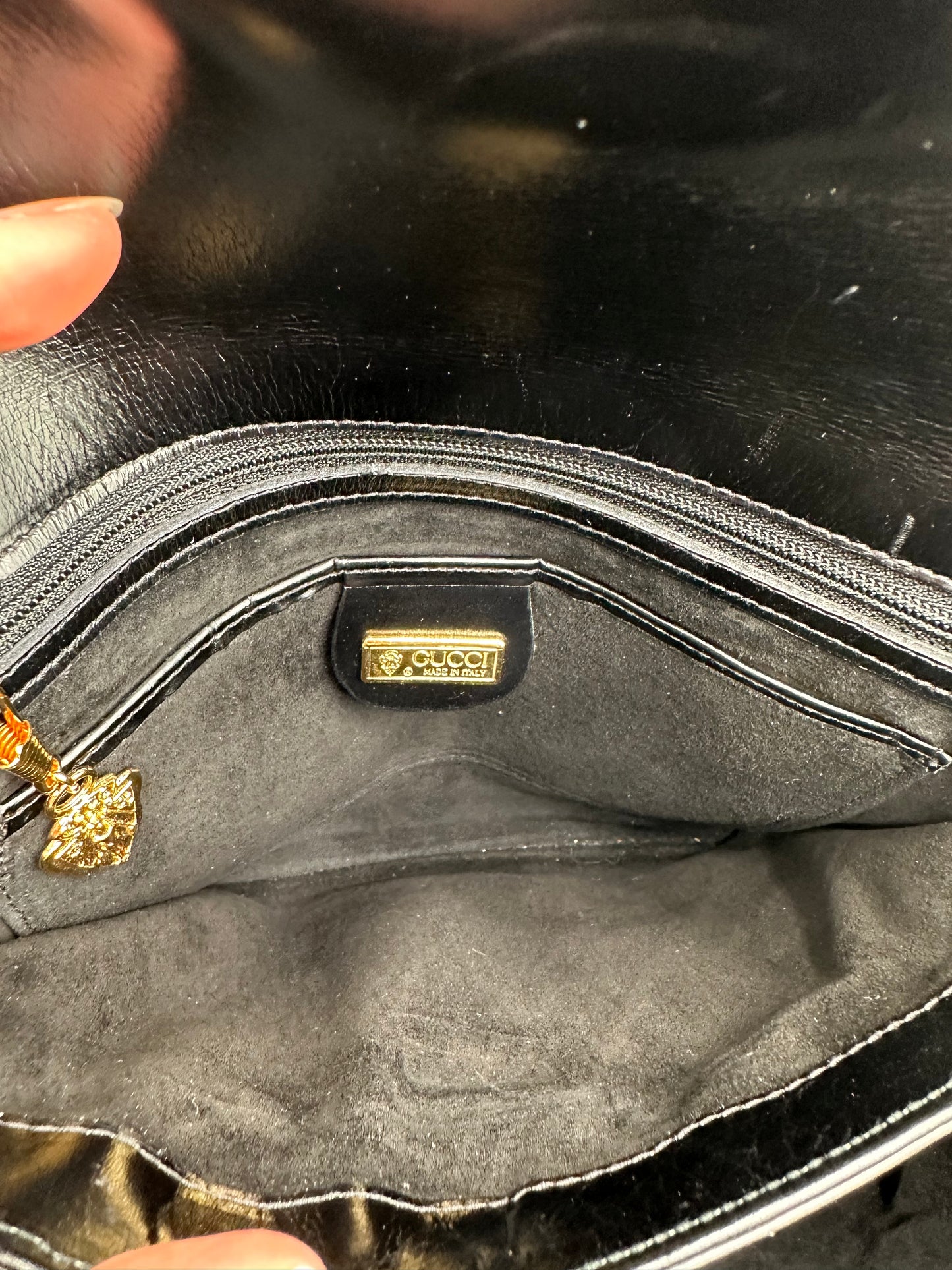 *SOLD* Gucci G Turn Lock Black Leather Handbag