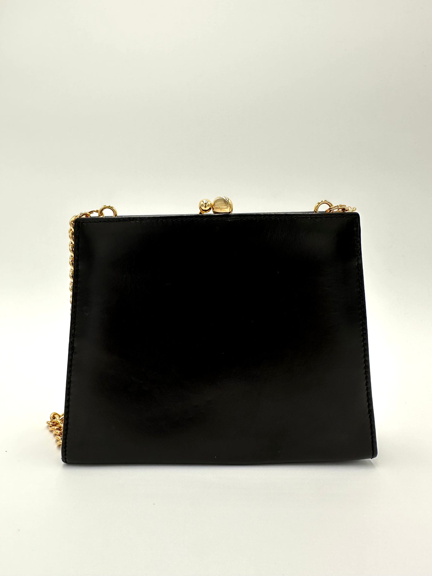 *SOLD* Salvatore Ferragamo Black Leather Evening Bag w/ Gold Chain