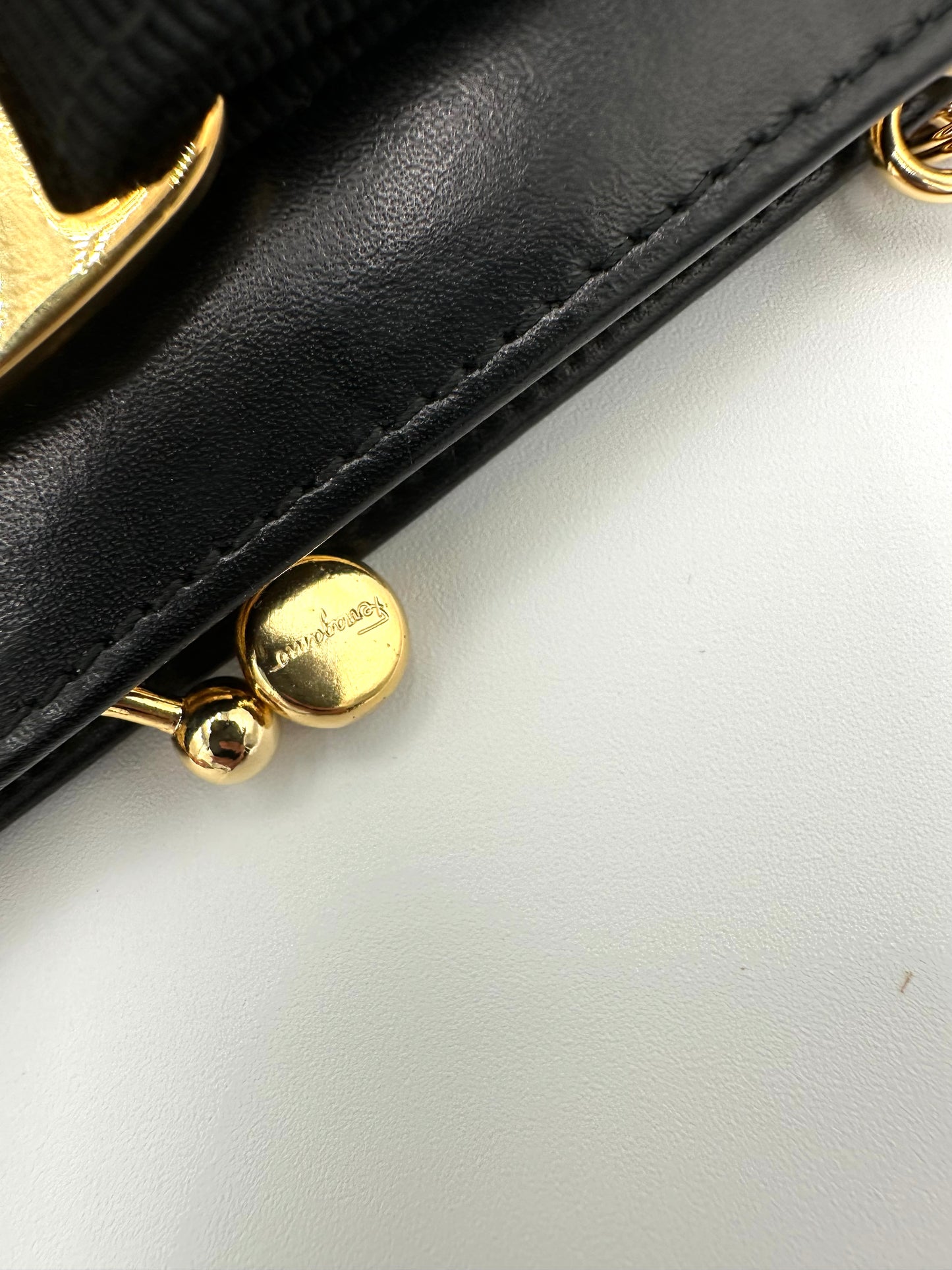 *SOLD* Salvatore Ferragamo Black Leather Evening Bag w/ Gold Chain