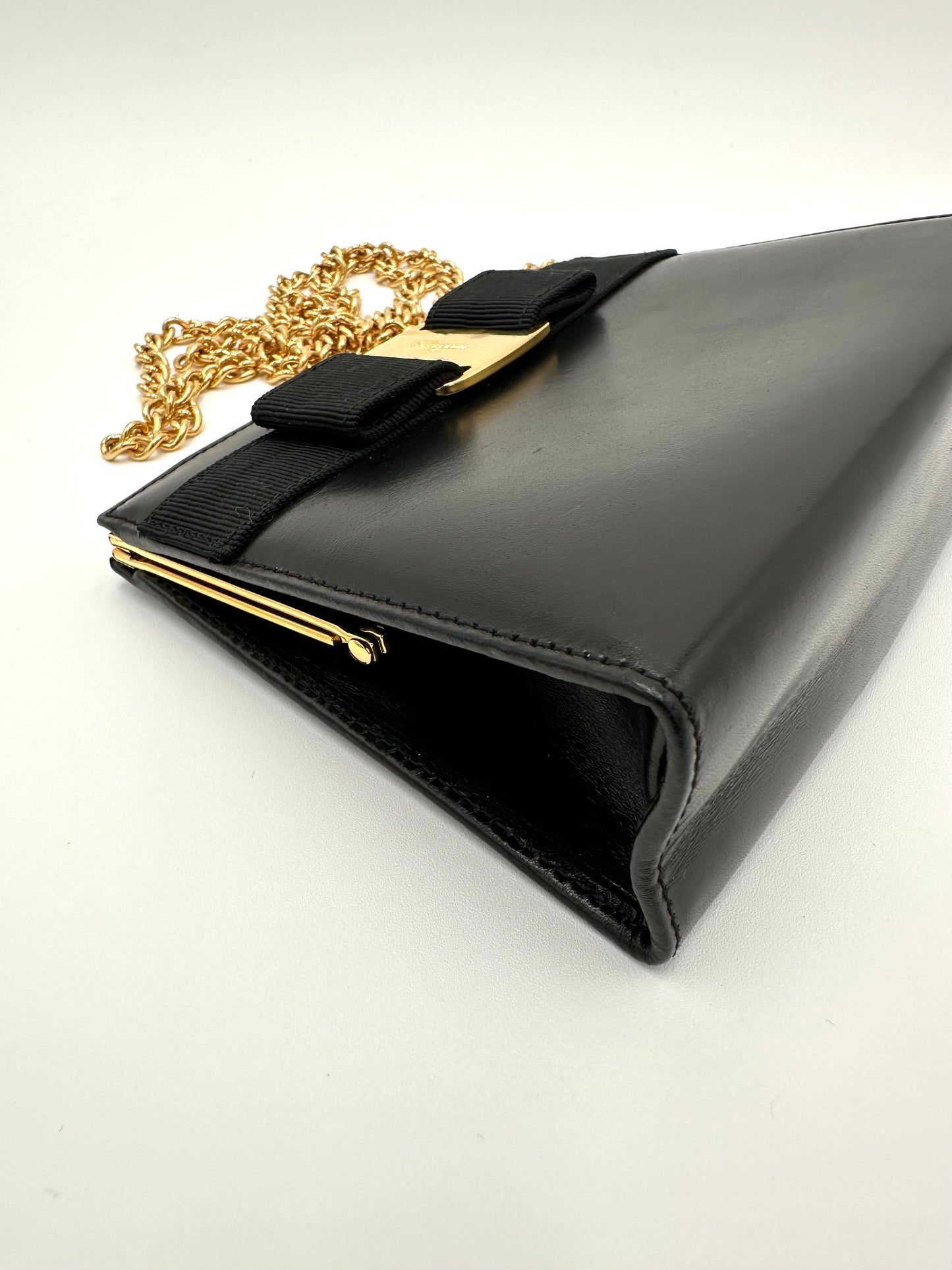 *SOLD* Salvatore Ferragamo Black Leather Evening Bag w/ Gold Chain