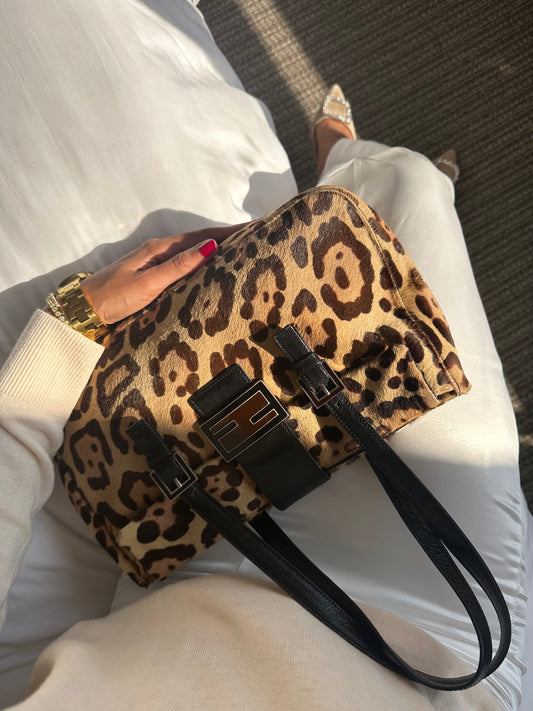 *SOLD* Fendi Mamma Baguette Leopard Pattern Shoulder Bag