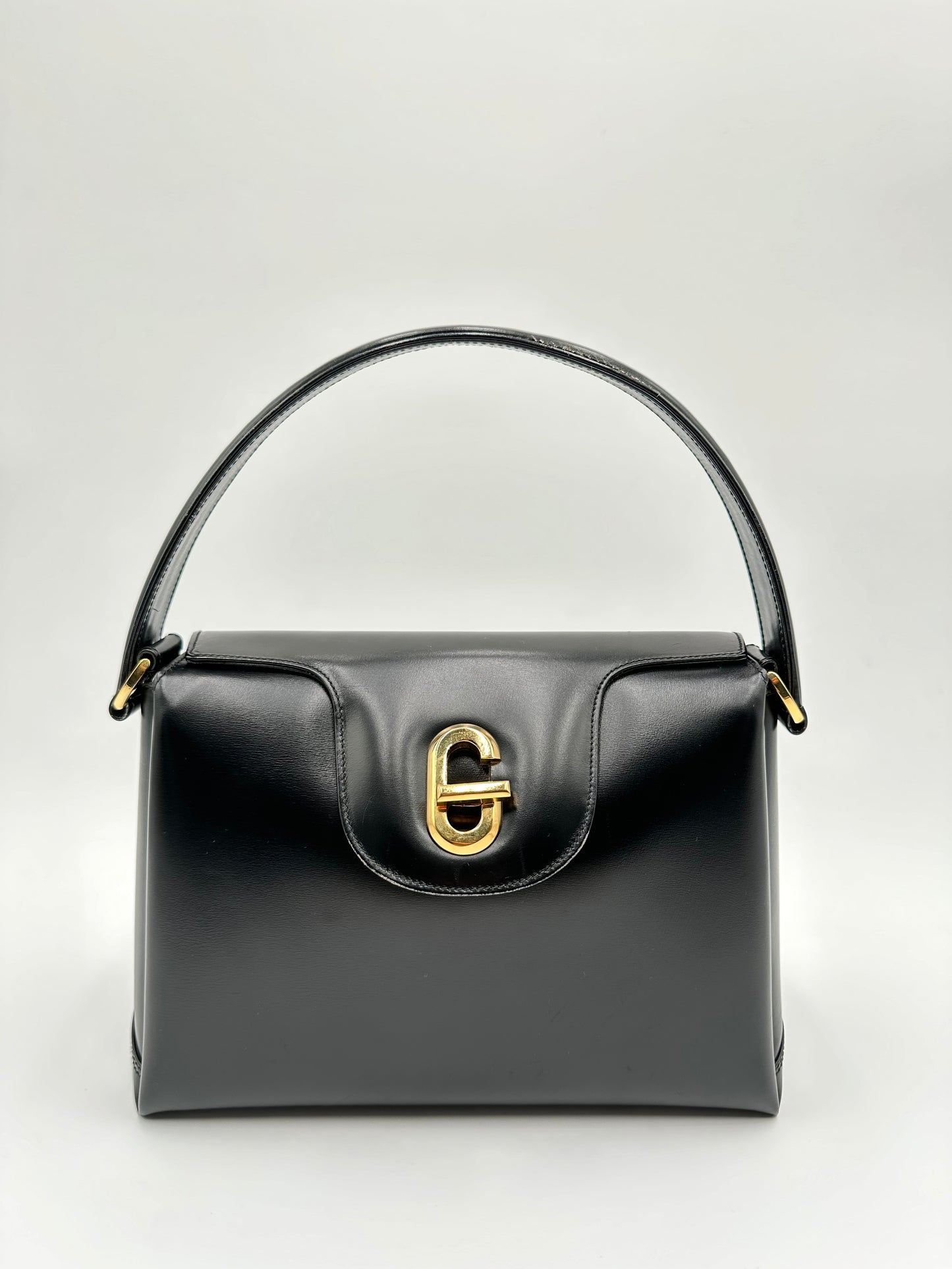 *SOLD* Gucci G Turn Lock Black Leather Handbag