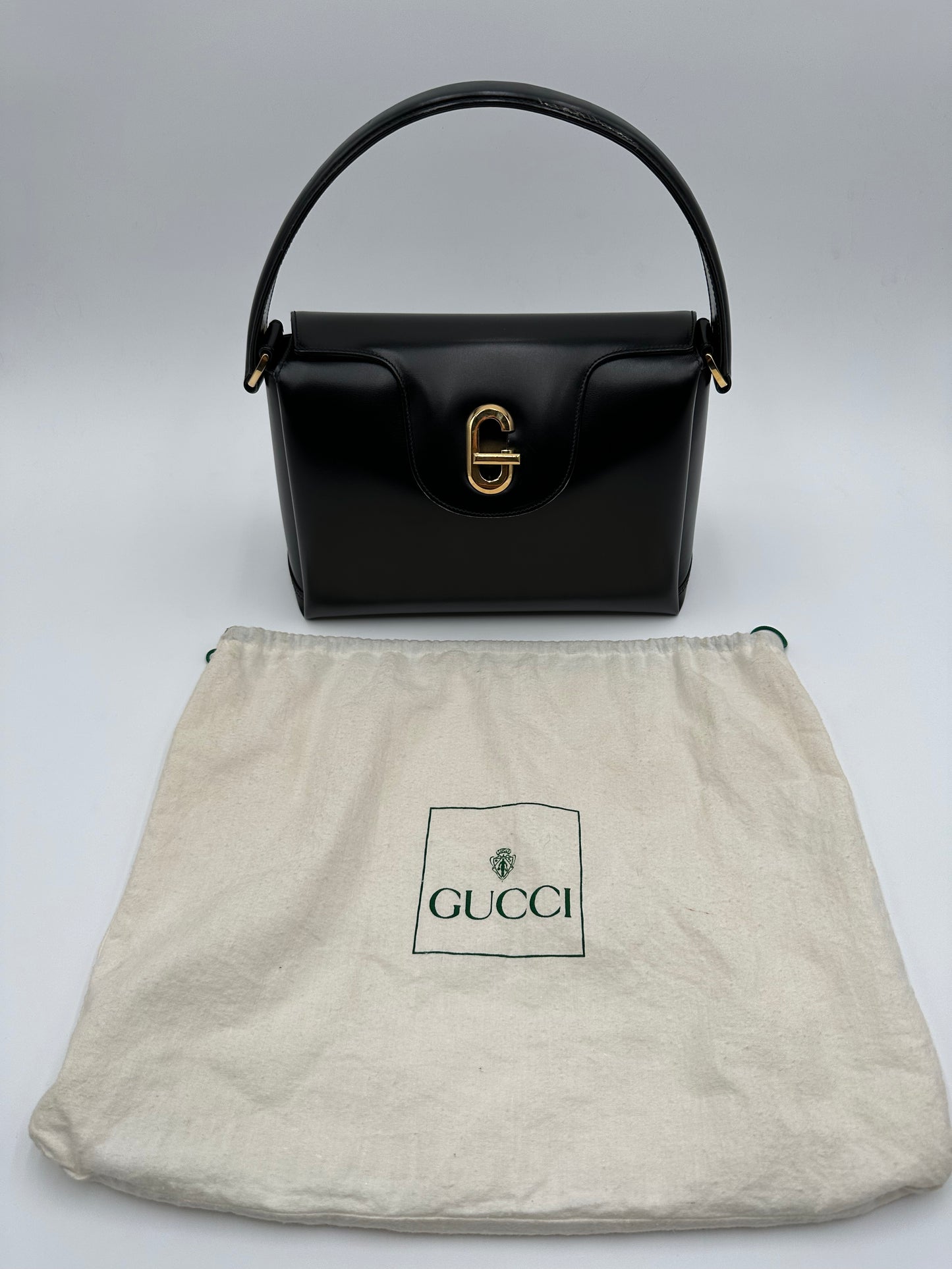 *SOLD* Gucci G Turn Lock Black Leather Handbag