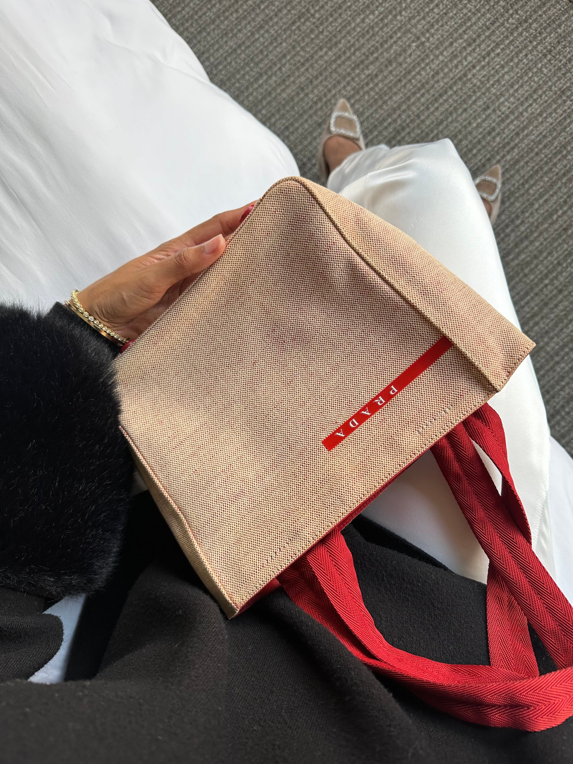 PRADA SPORTミニボストンバッグ ブラック・ベージュ・レッド Prada PRADA SPORTミニボストンバッグ ブラック・ベージュ・レッド Prada
