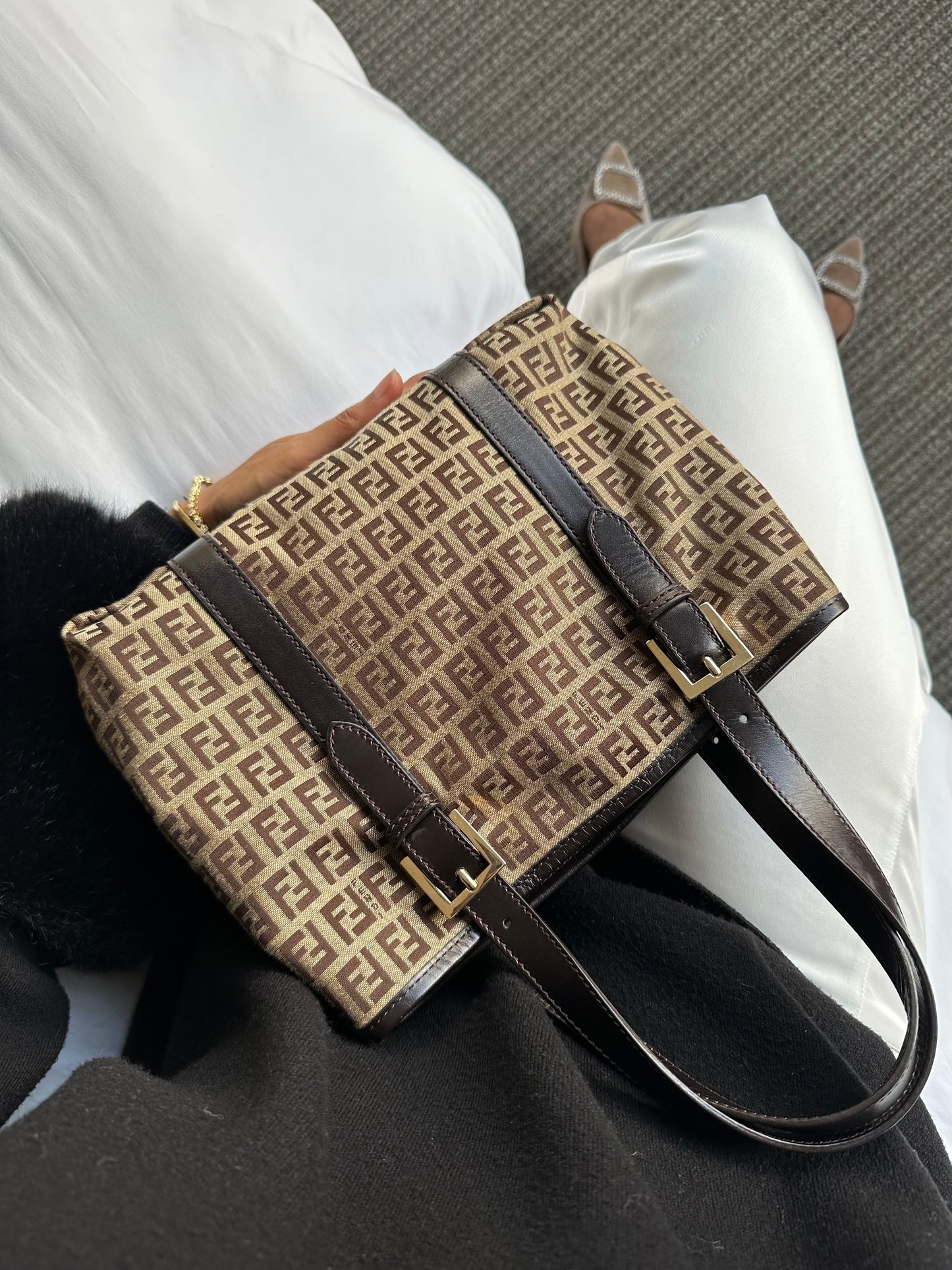 *SOLD* Fendi Zucchino Brown Canvas Tote Handbag