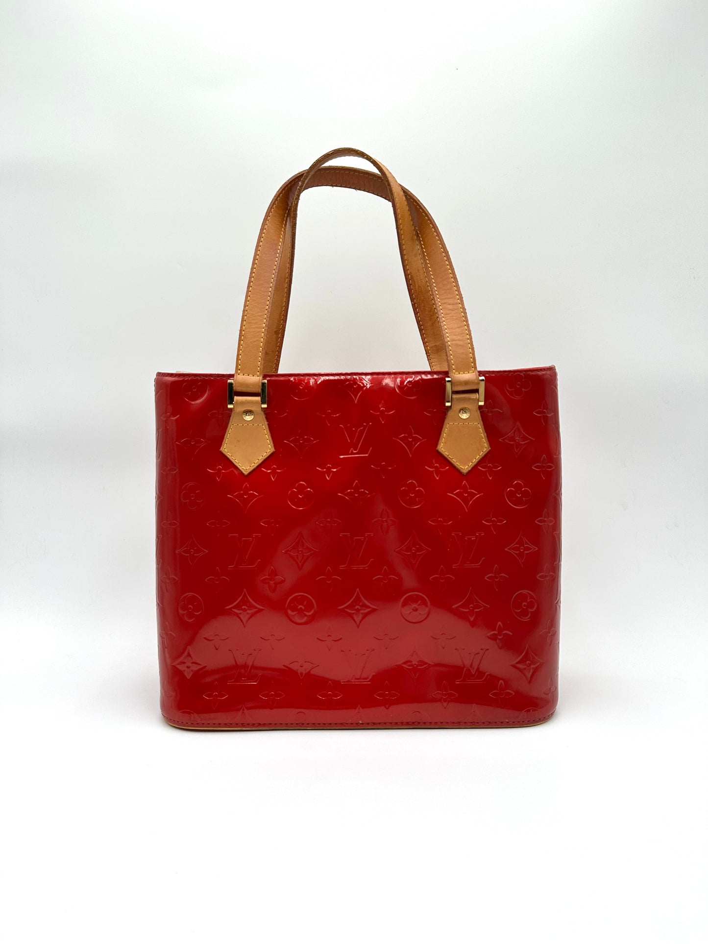 Authentic Louis Vuitton Red Houston Vernis Leather Tote Bag