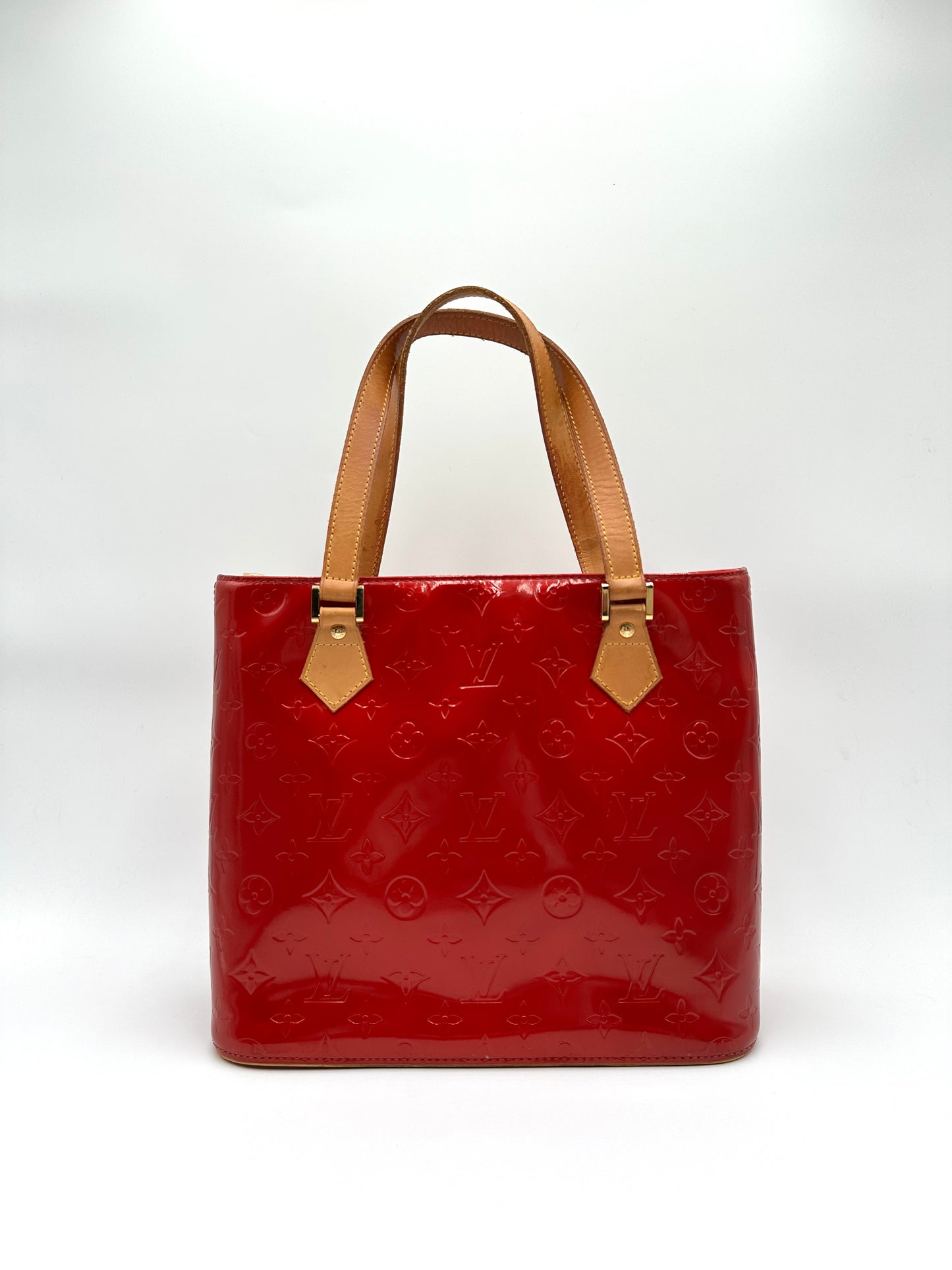 Authentic Louis Vuitton Red Houston Vernis Leather Tote Bag